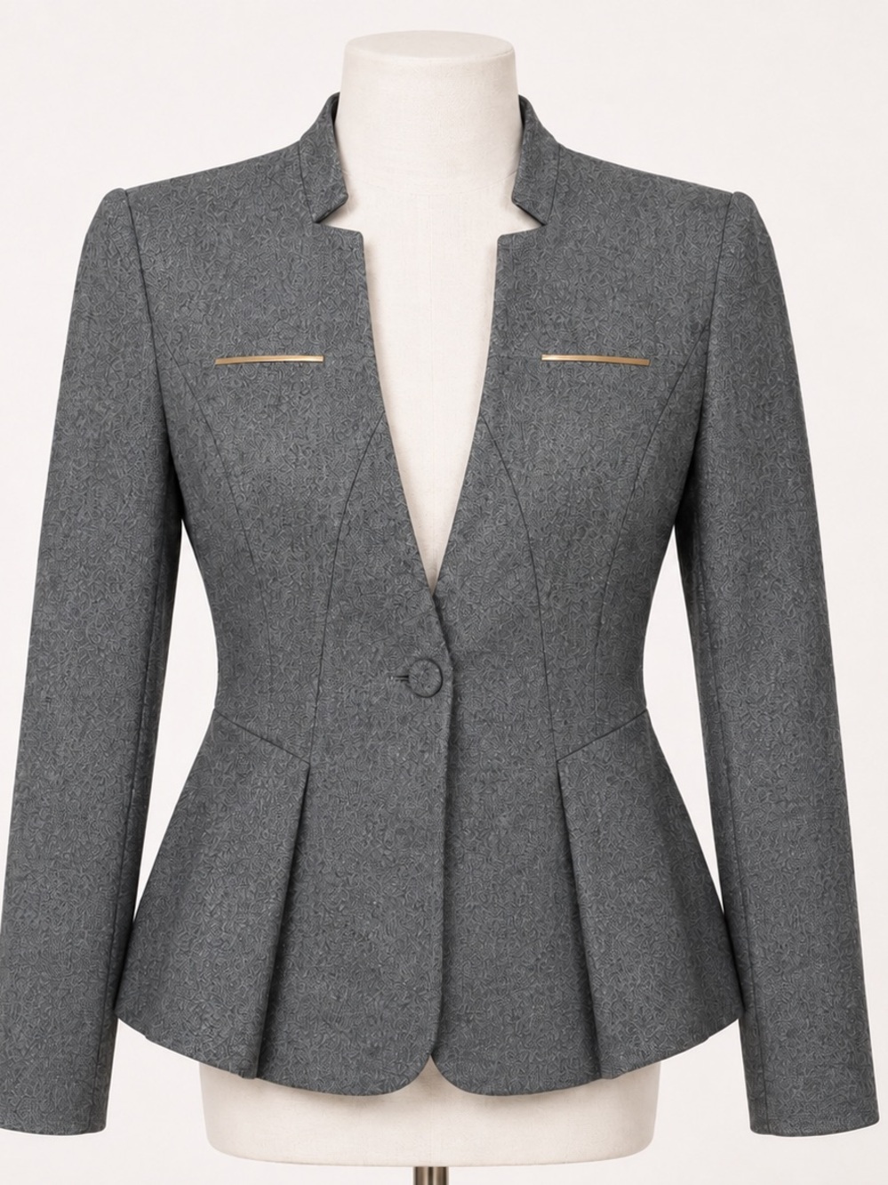 Yunclos Gray Gold Bar Peplum Blazer Size M